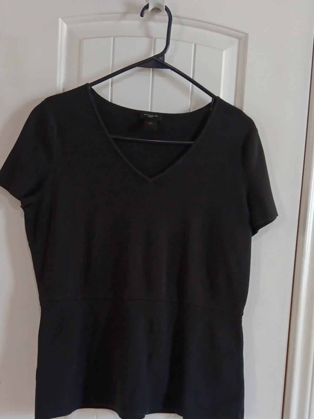Ann Taylor Petite Black Ribbed V-Neck Peplum Top LP Y2K